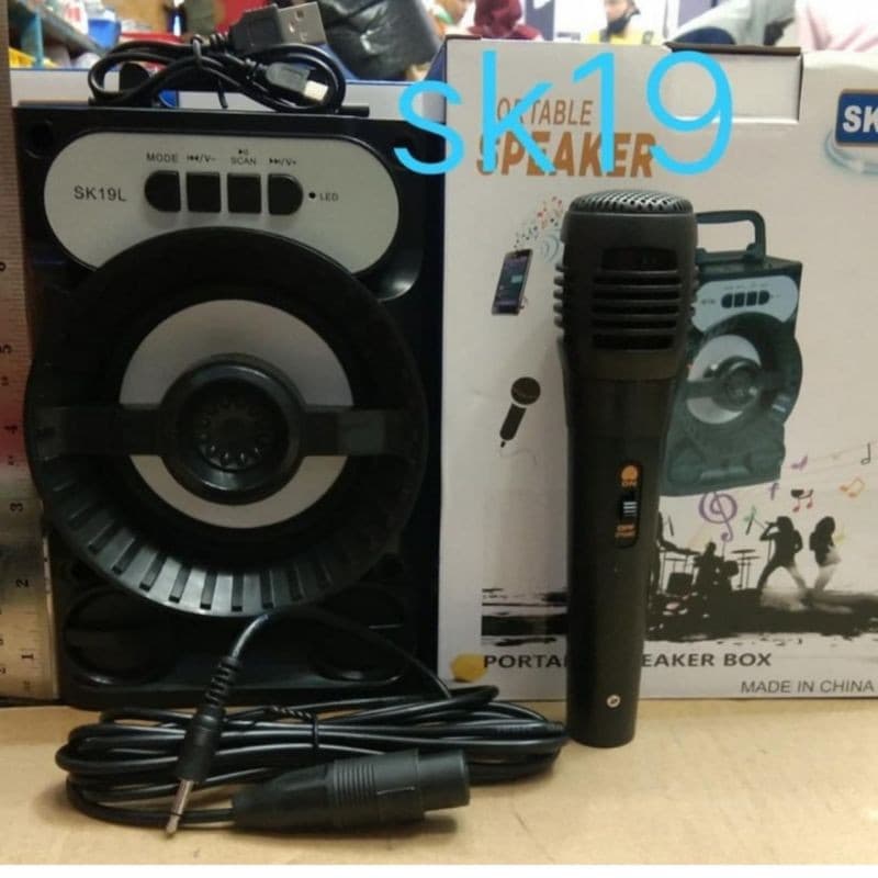 Speaker Bluetooth SK-19L + Standing + Led Wireless Speaker + Mic