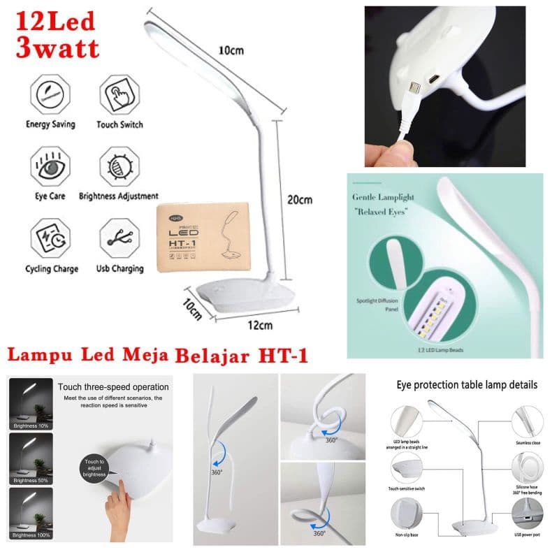 Lampu Meja LED HT1 - Lampu LED Meja Belajar HT-1 - 12LED 3Watt