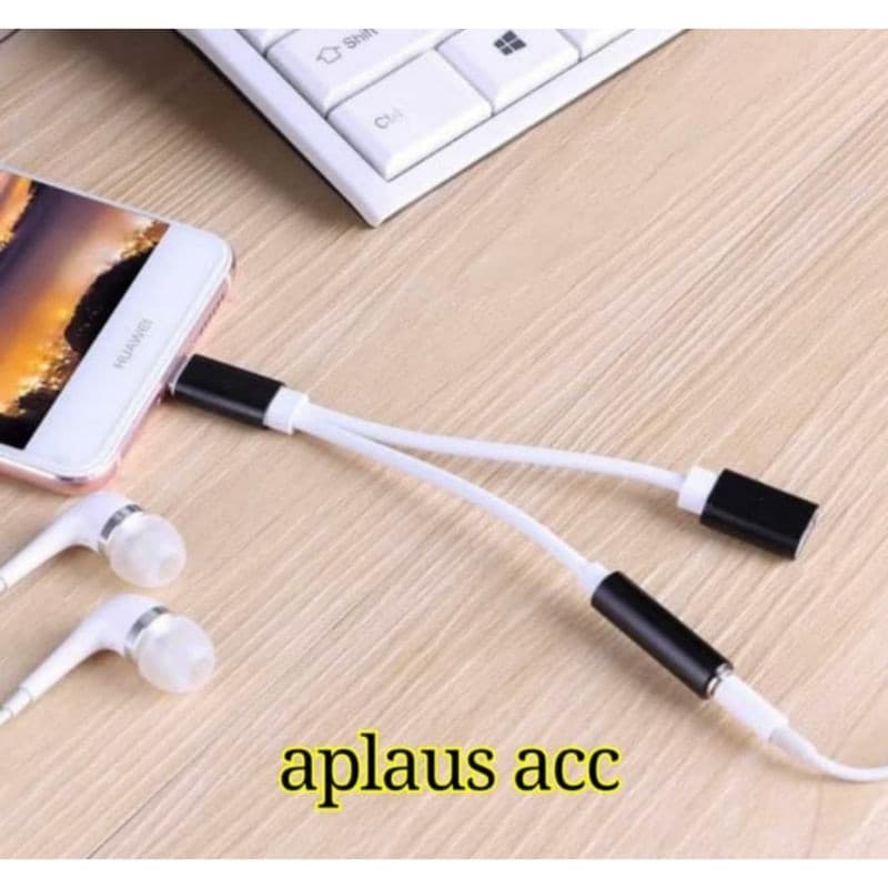 Kabel Adapter Charger Splitter USB C Type C ke 3.5mm Aux Audio Headpon