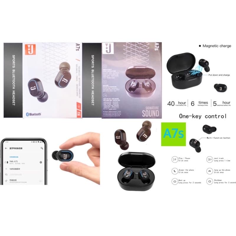 Handsfree Headset Bluetooth TWS Wireless J Stereo A7S