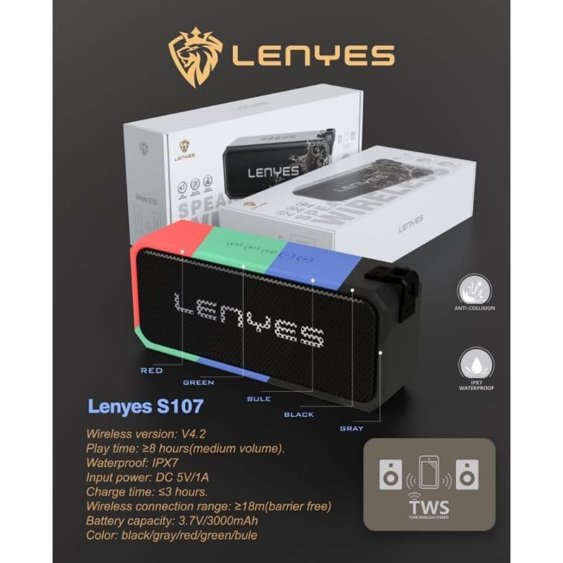 Speaker Bluetooth Original 100% Lenyes S107 Waterproof Wireless