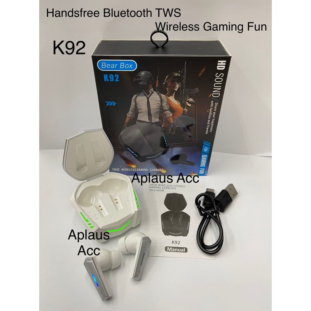 Headset Handsfree Bluetooth TWS K-92 Wireless Gaming Earbuds  K92
