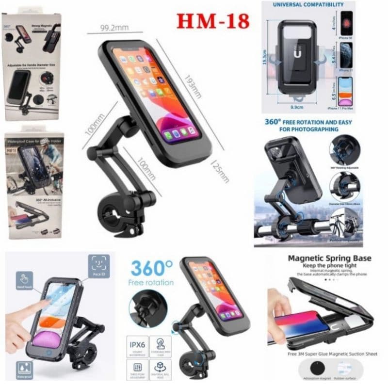Holder Motor Waterproof Anti Air HM-18 ukuran Universal 6.5 inch Bisa diputar 360 HM18