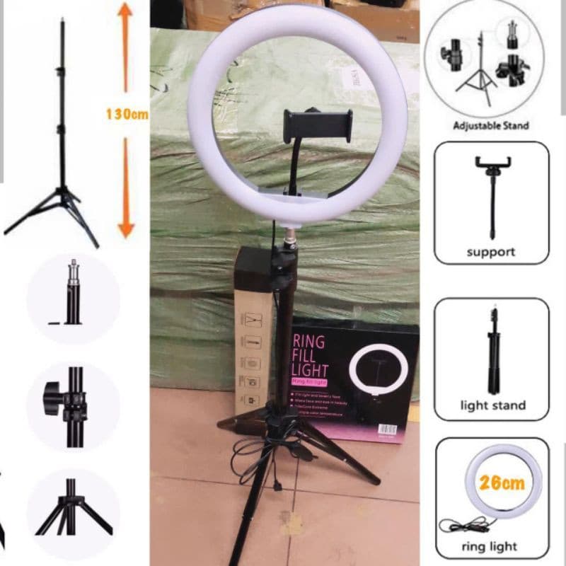Tripod 1.3 Meter + RingLight 26cm Tiktok Vlogger Live Ring Light