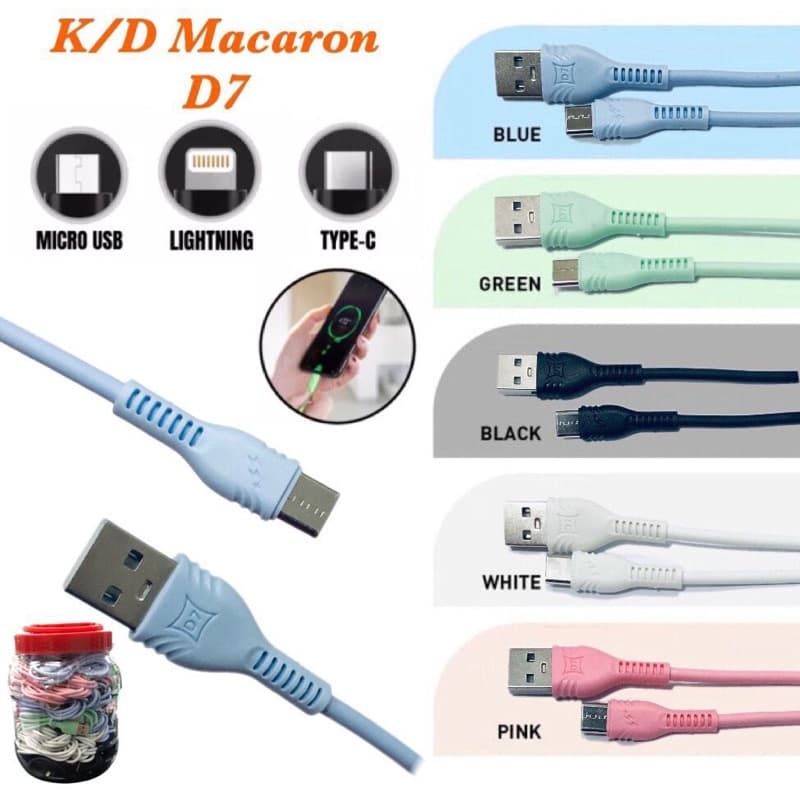 Kabel Data Macaron D7 Support Fast Charging Colokan Type C