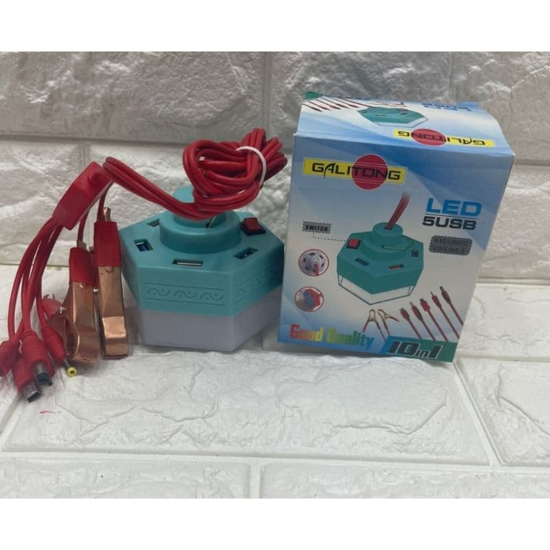 Charger Aki 6 in 1 5 USB + Bohlam ON OFF Charger HP 6in1 5USB