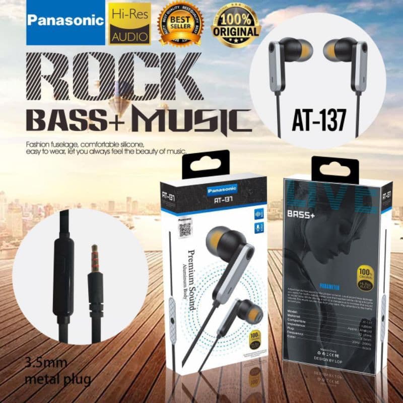 Handsfree Headset Earphone Panasonic Rock Bass+ AT-137