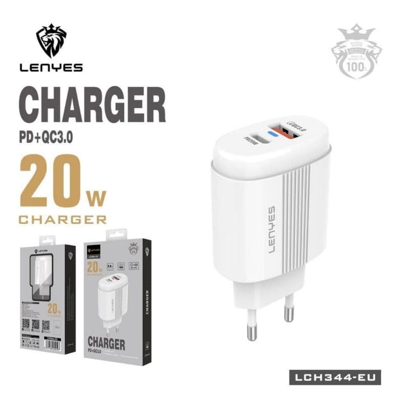 Adaptor / Batok Charger LENYES LCH-344 PD 20W Fast Charging USB QC 3.0