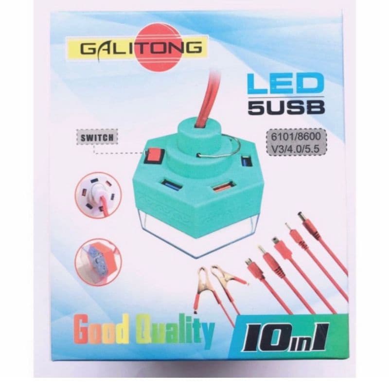 Charger Aki 6 in 1 5 USB + Bohlam ON OFF Charger HP 6in1 5USB
