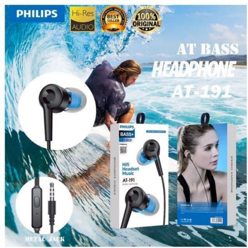 Handsfree Headset Earphone Philips AT-191 Plus Mic Stereo Suara Bagus