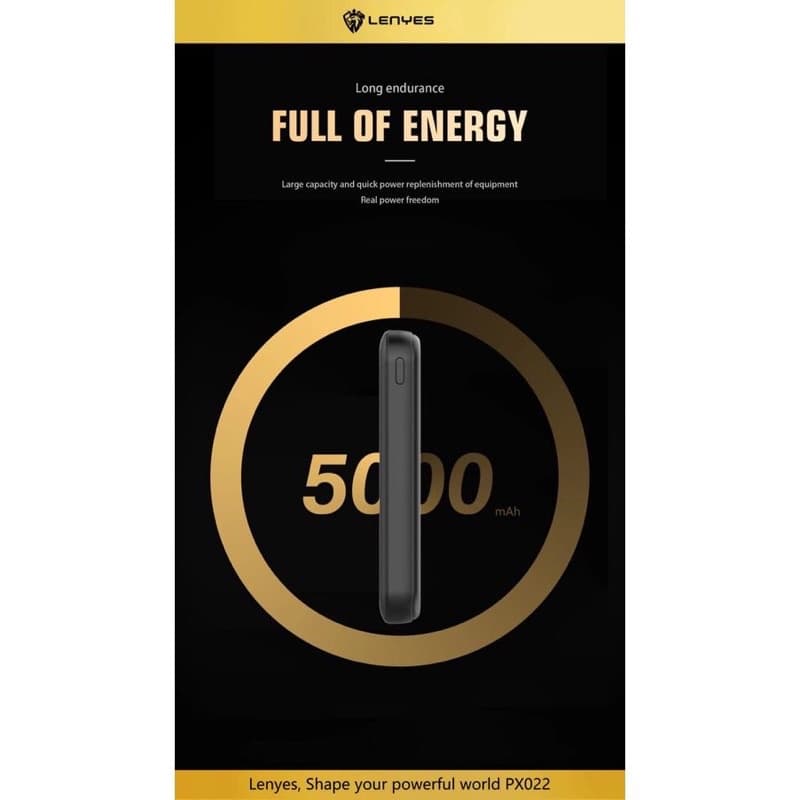 Powerbank 5.000 Mah Slim Mini Lenyes Original PX-022 Real Capacity Led Light 5000 Mah 2 USB