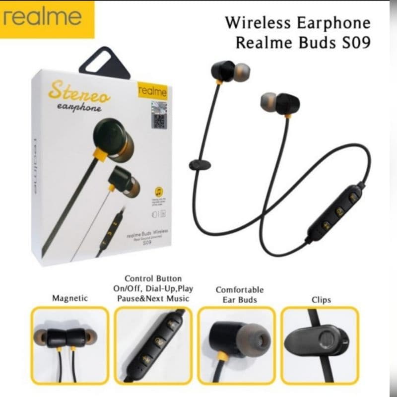 Handsfree Bluetooth Realme S-09 Magnet Stereo Earphone S09