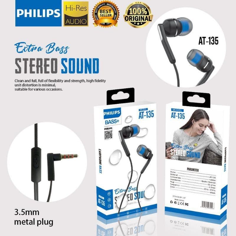 Handsfree Headset Earphone Philips Extra Bass AT-135