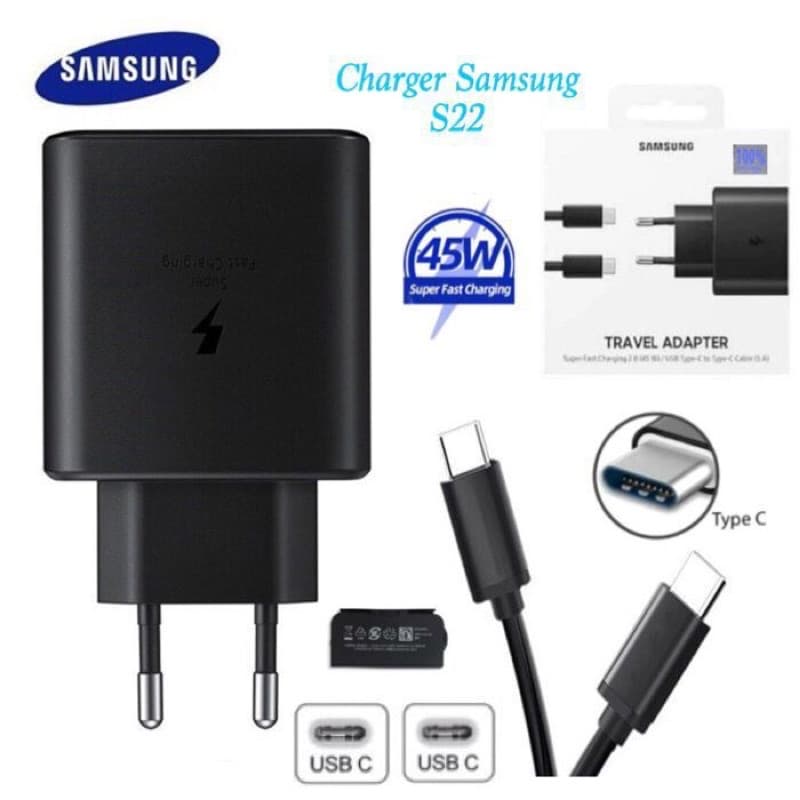 Charger Ori 100 % Samsung S22 45W + Fast Charging Colokan Type-C - Type-C