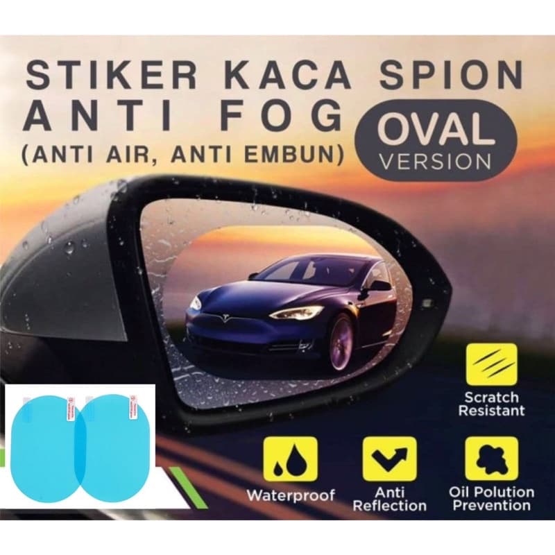 Sticker Anti Fog Spion Mobil Anti Embun / Air isi 2 pcs Bentuk Oval