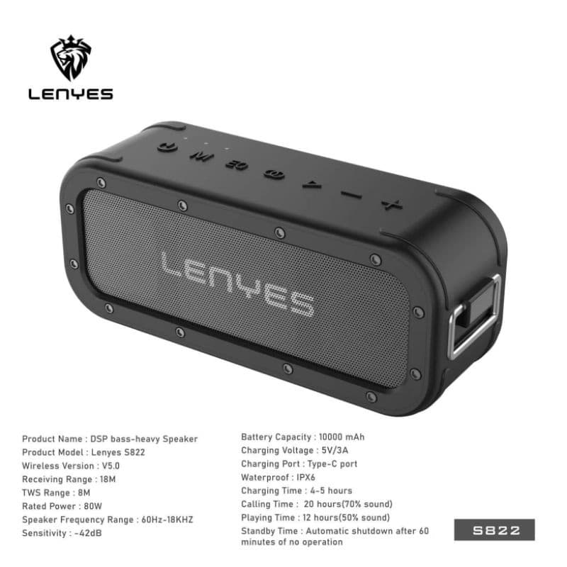 LENYES S822 80W ultra bass speaker wireless 5.0 DSP hifi stereo sound TWS