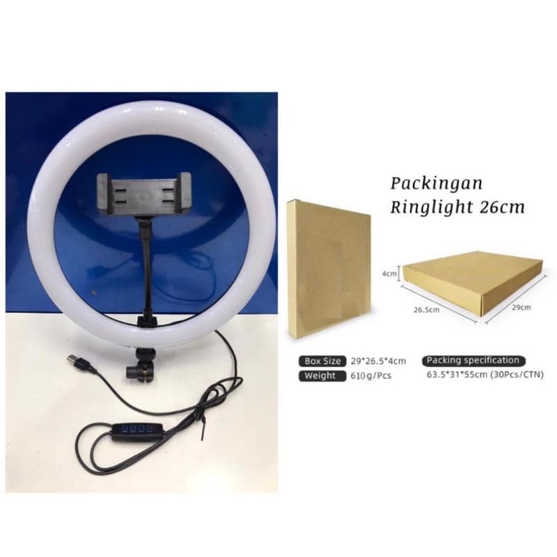 Ring Light LED 26CM Lampu 26 cm Selfie Vlog Lampu Ringlight + Pack
