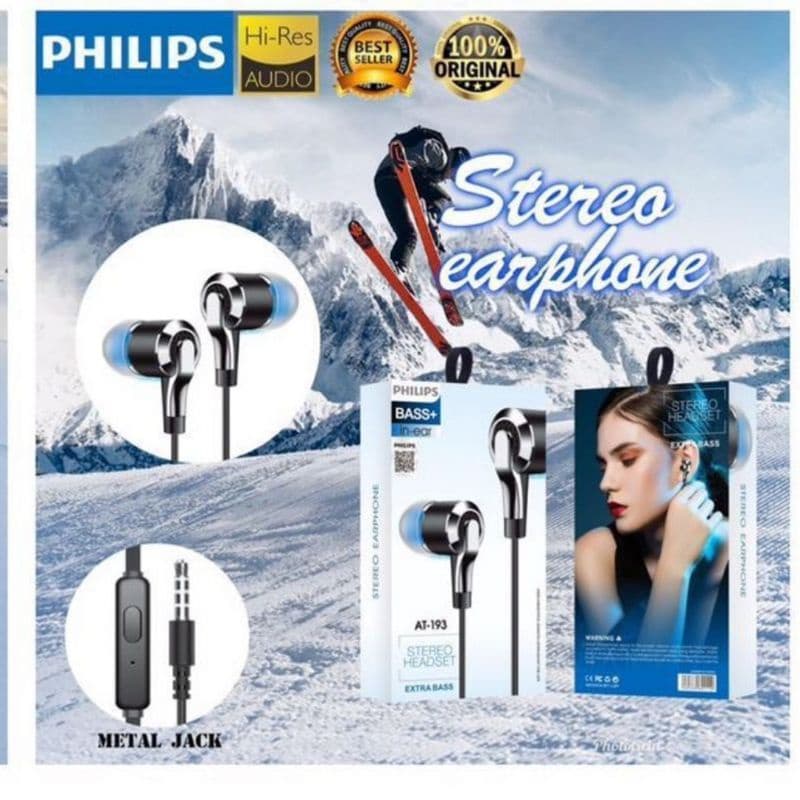 Handsfree Headset Earphone Philips AT-193 Plus Mic Stereo Suara Bagus