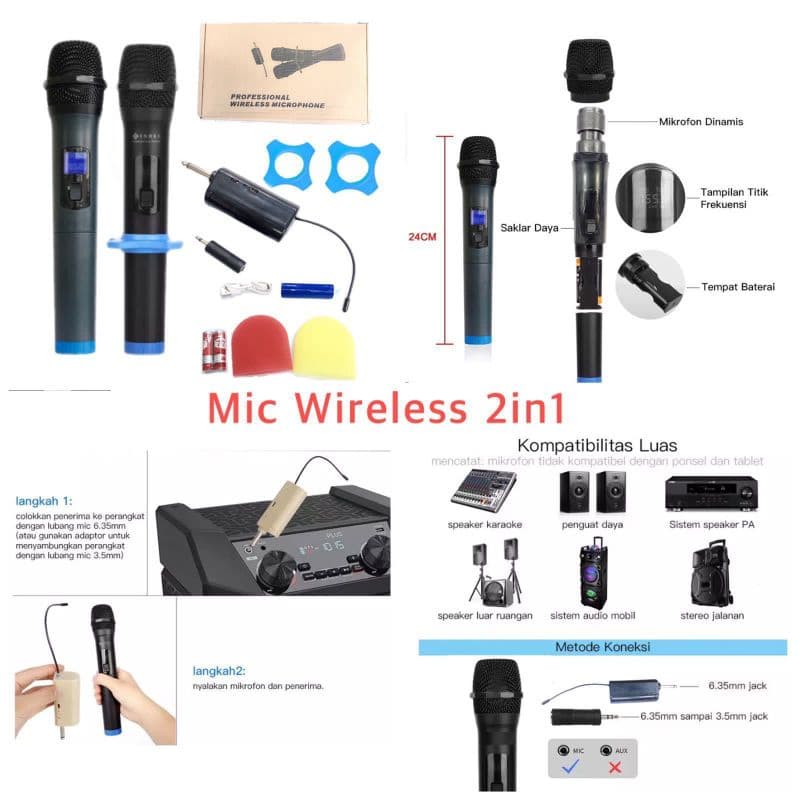 Microphone Nirkabel Wireless  Mic Bluetooth Wireless 2 In 1