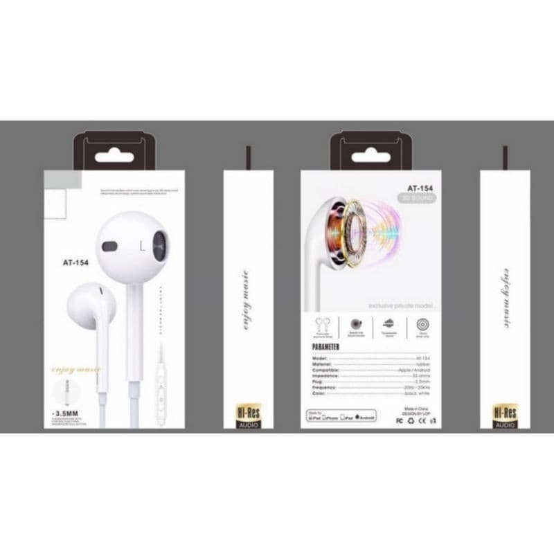 Handsfree Headset AT-154 Colokan 3.5MM Non Karet Earphone Extra Bass