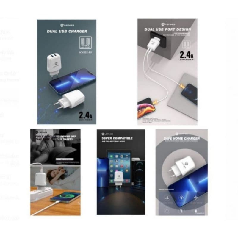Travell Charger LENYES LCH-332 2USB Real 2.4A + IC colokan Iphone