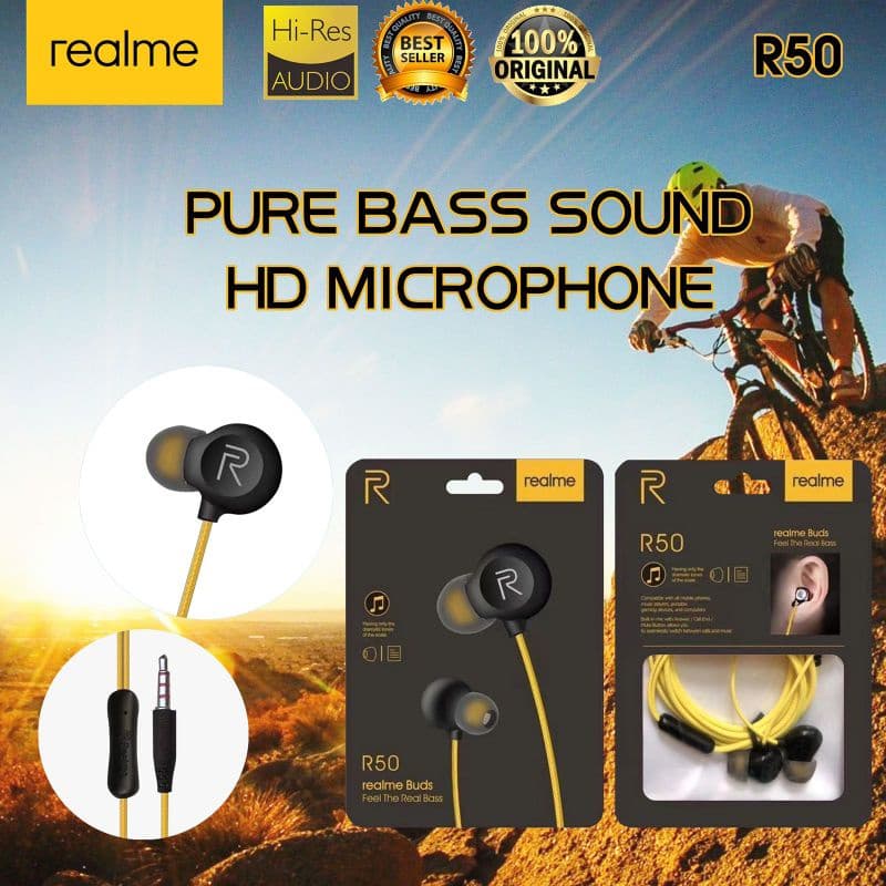 Handsfree Headset + Mic Realme R50 Stereo Bass Jack 3.5MM Universal