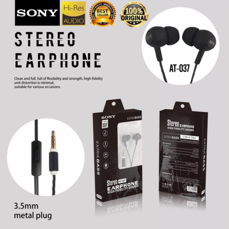 Handsfree Headset Sony AT-037 Stereo Bass Earphone