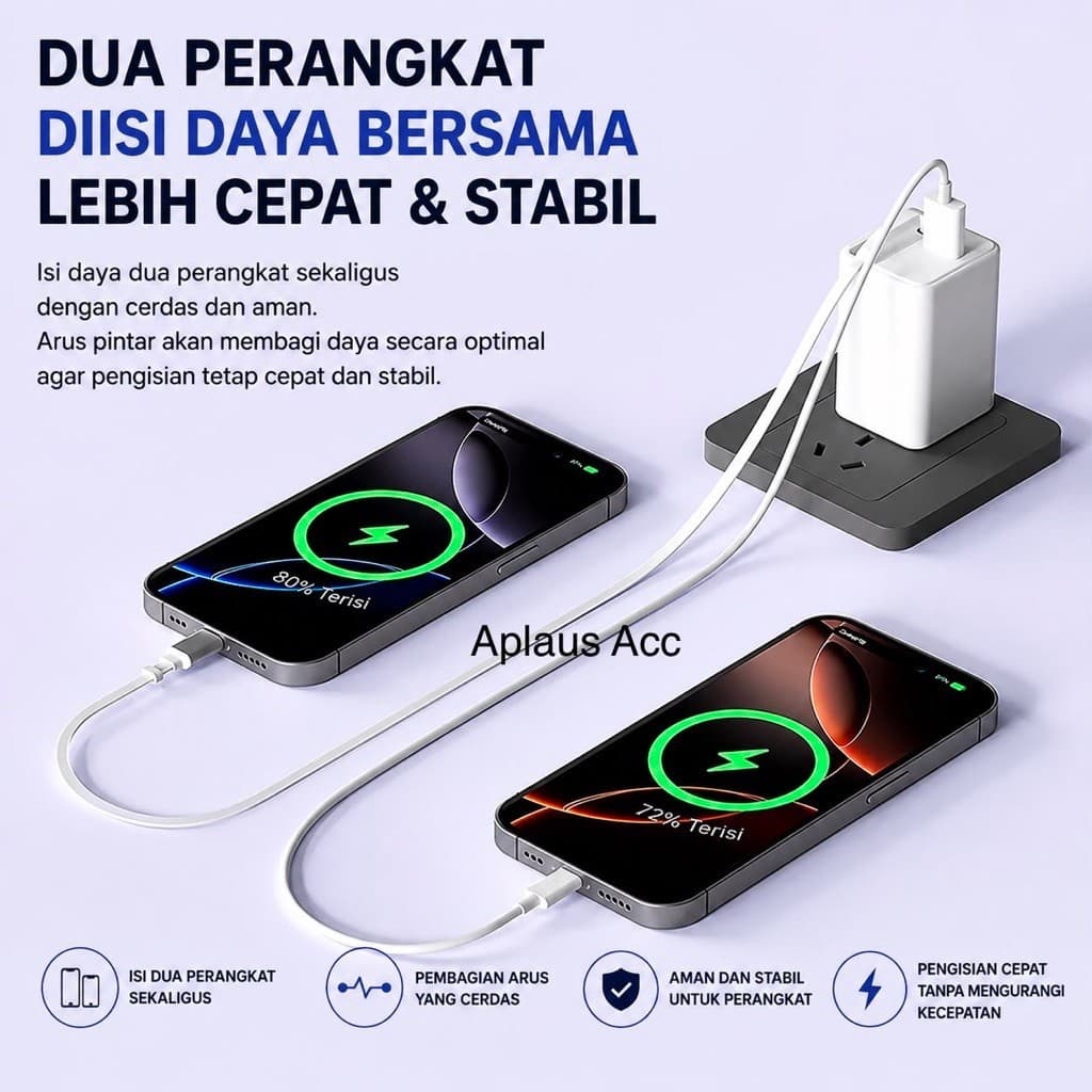 (GROSIRAN) Charger Ori Fast Charging 35W BZ98 Dual Port USB-A + Type-C Retractable Cable 65cm Universal IOS Android