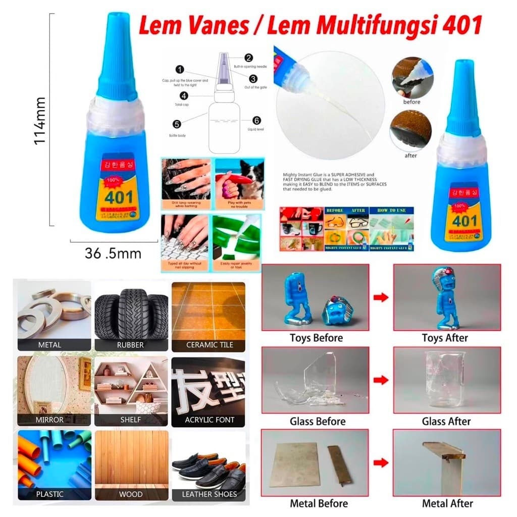 (GROSIRAN) Lem Vanes 401 Strong Lem Besi Super Kuat Lengket Multifungsi 20g Lem Busur Super Glue