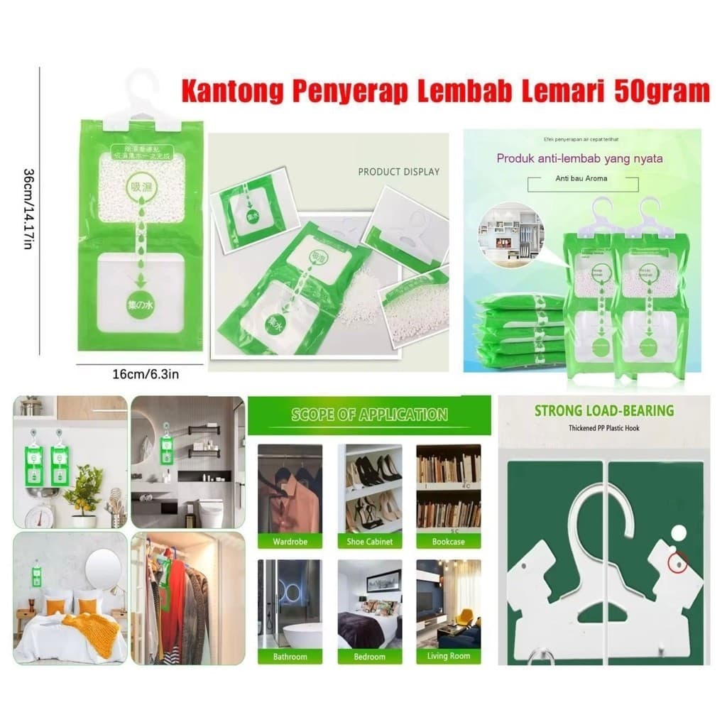 Kantong Penyerap Lembab Lemari 50g Penyerap Lembab Lemari Pakaian Anti Jamur Multifungsi