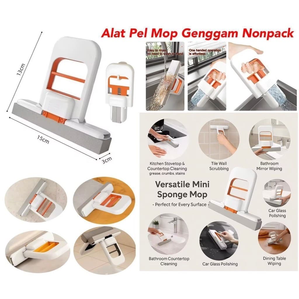 (GROSIRAN) Alat Pel Mop Genggam Alat Pel Mini Mop Praktis Pembersih Kaca Dapur Portable Serbaguna