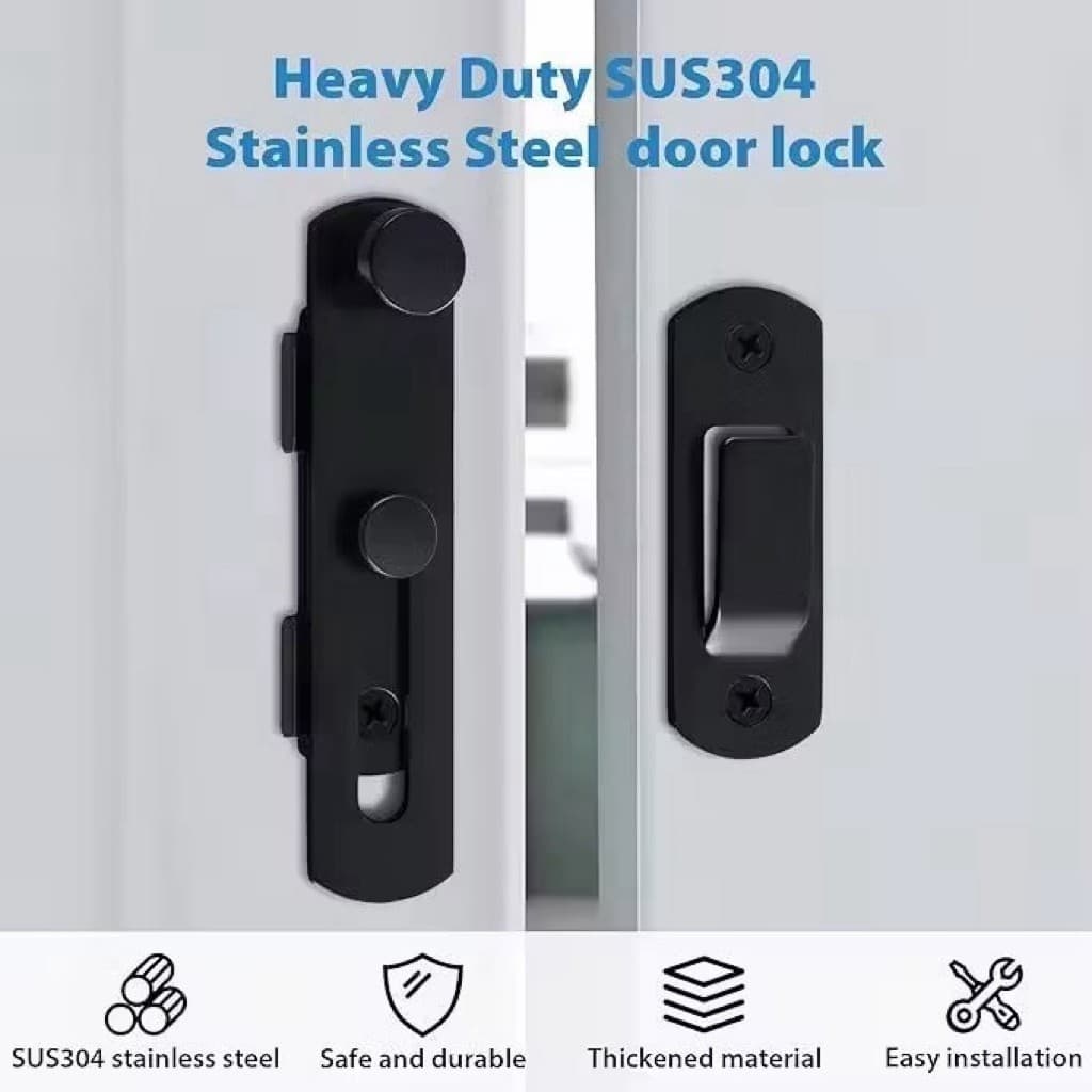 (GROSIRAN) Grendel Pintu Hitam Grendel Kait Pintu Sliding Stainless Sliding Door Latch Steel Serbaguna
