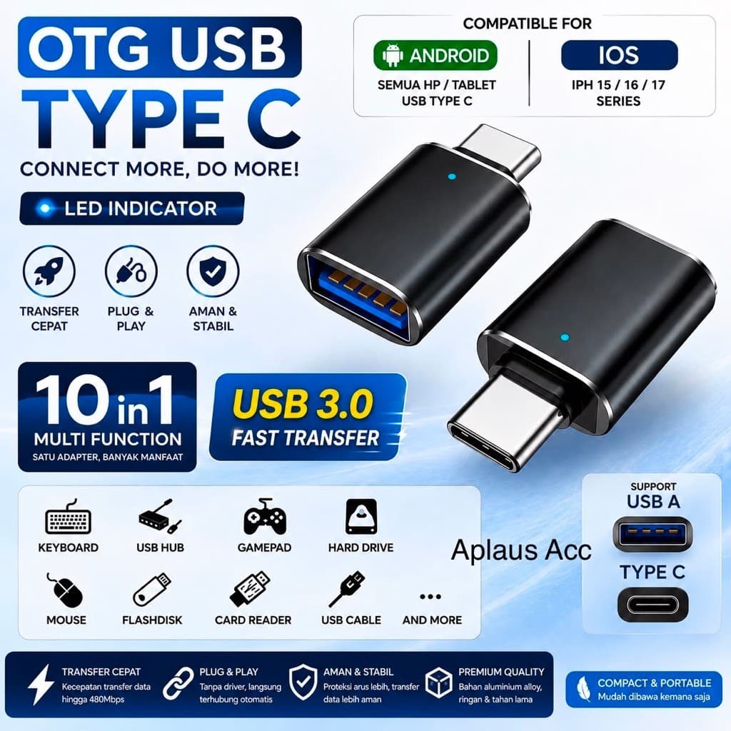 Adapter OTG Type c Male To USB 3.0 Female LED AP-001 Type c Fast