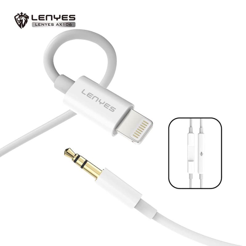 Kabel Aux Lenyes AX106 Colokan Jack aux 3.5mm To Type C / Lightning