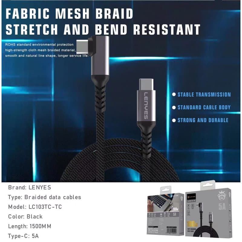 Kabel Data Lenyes 100W 5A Fast Charging Type C to Type C LC-103