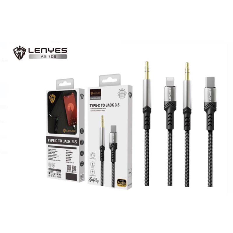 AX108 - Kabel Aux Lenyes AX-108 Colokan Jack Aux 3.5mm to Type C / Iphone