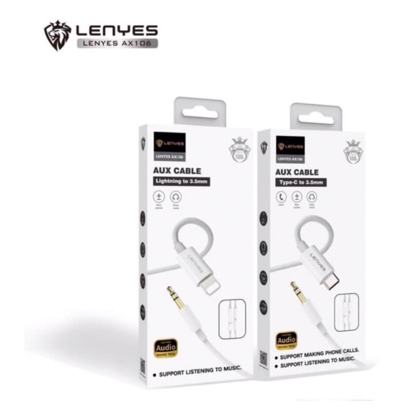 Kabel Aux Lenyes AX106 Colokan Jack aux 3.5mm To Type C / Lightning