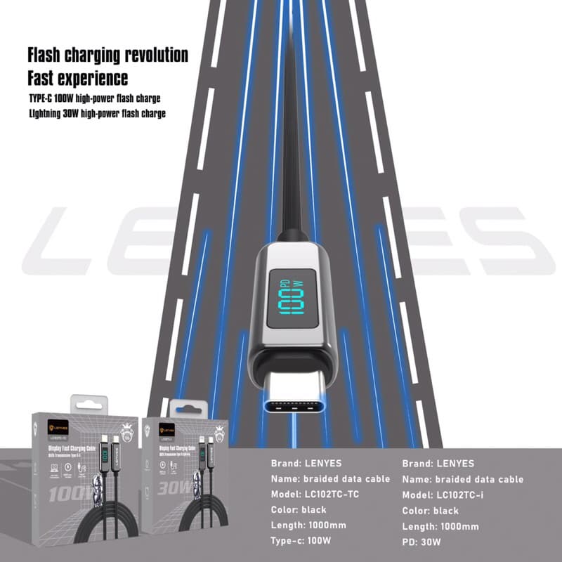 Kabel Data Lenyes 100watt ( Ada LCD ) Fast Charging LC-102