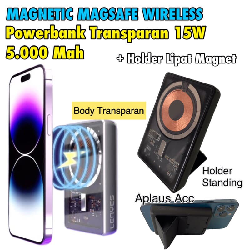 Powerbank Magsafe Magnetic Transparan PW-021D Wireless PD15W Fast Charging Power Bank 5000mAh
