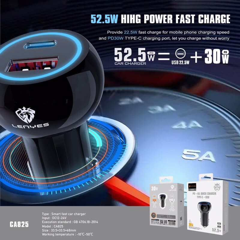 Batok Saver Mobil lenyes CA-825 Car Charger 30w + Type C Usb