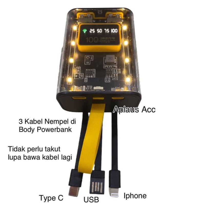 Powerbank Transparan LED Keren 8.800 Mah + 3 Kabel BMOT PT-11
