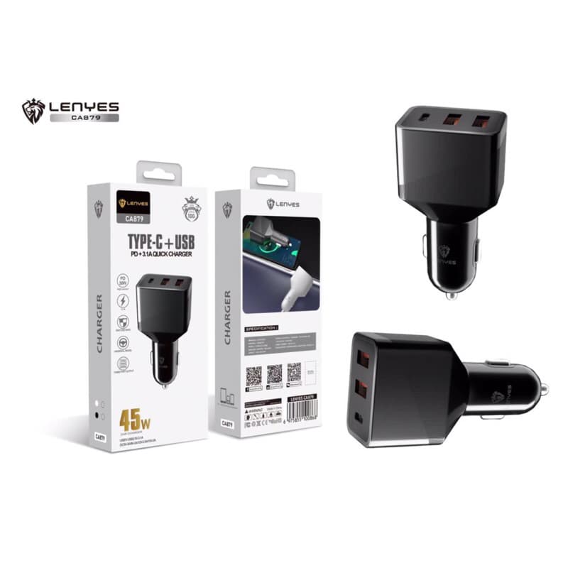 Batok saver Mobil lenyes CA-879 Car Charger 45w + Type C Usb