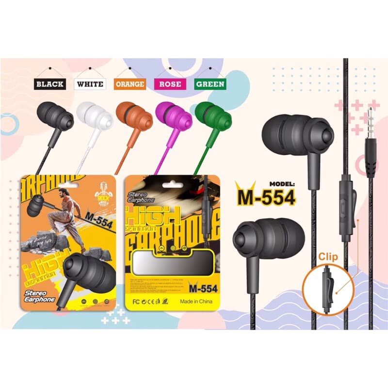 Headset Handsfree Stereo + Mic Earphone bisa telepon dan dengar musik