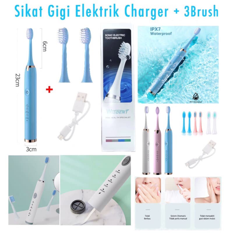 Sikat gigi Elektrik Charger & Battere + 3brush