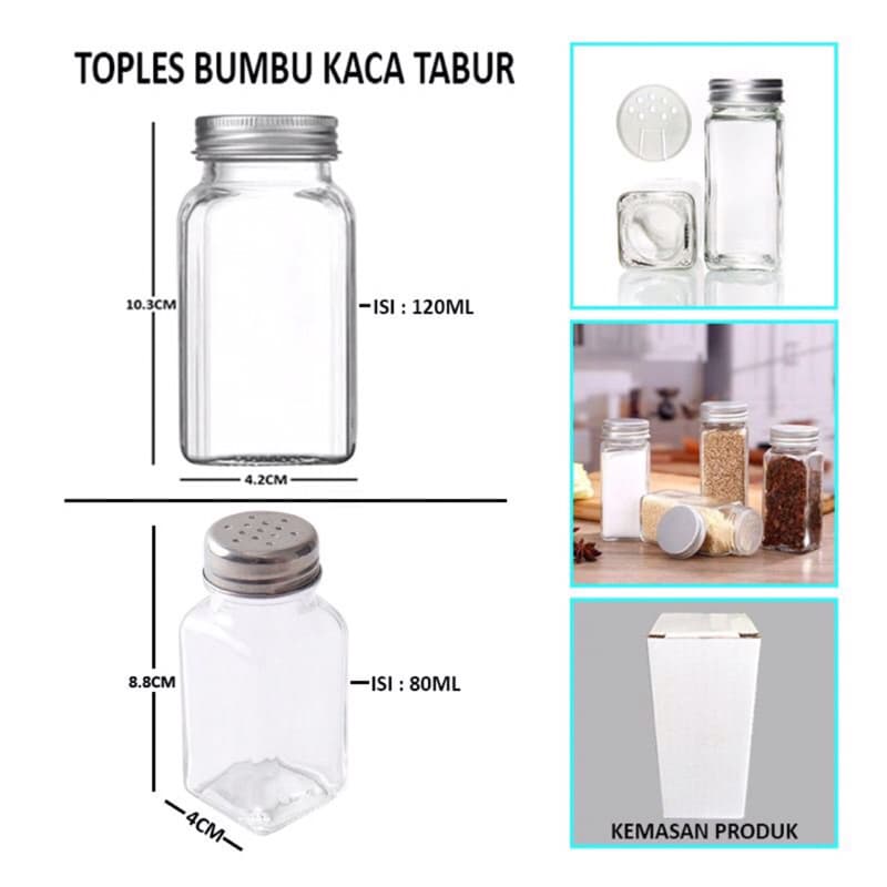 Botol Bumbu dapur Tabur Kaca / Tempat Bumbu Dapur Garam Merica Lada