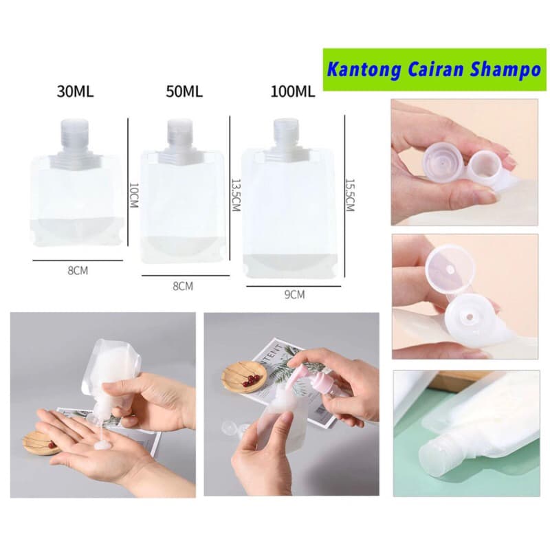 Tas Botol Plastik Refill Travel Tempat Cairan Sabun Mandi , Shampo , Body Lotion Isi Ulang
