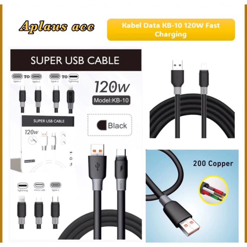 Kabel Data 120W KB-10 Fast Charging Kabel data kuat Tahan Lama