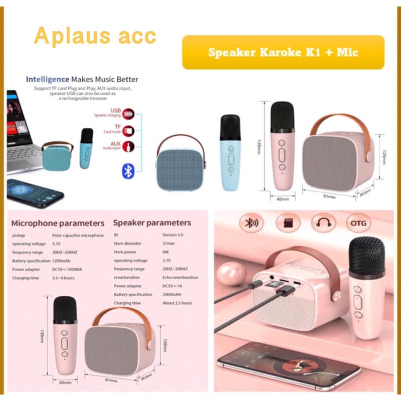 Speaker Bluetooth K1 Portable + Mic Bluetooth Speaker Mini Set Full Bass