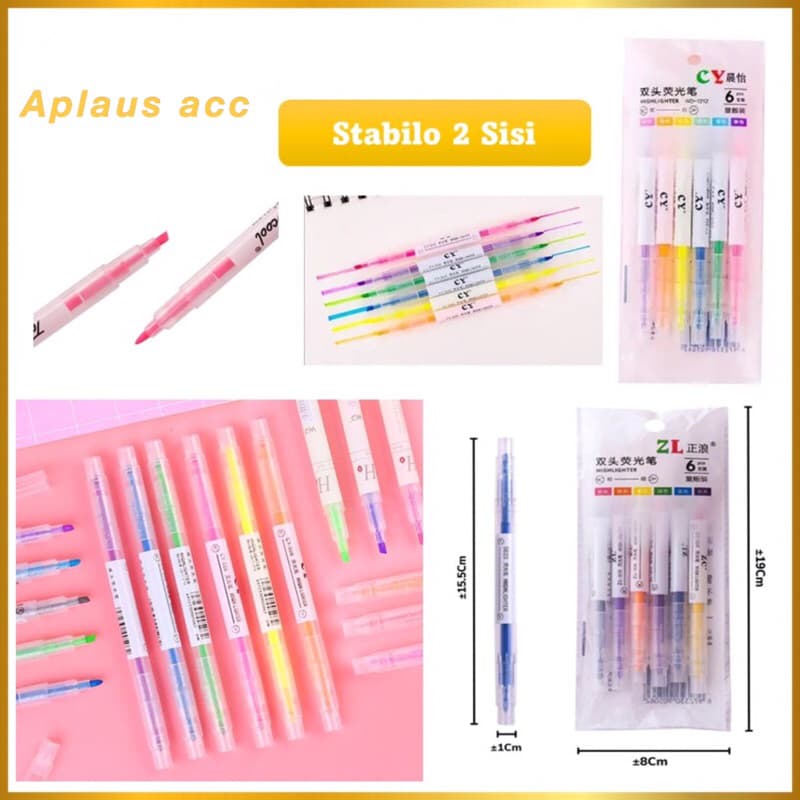Stabilo 2 sisi warna warni highlighter colorful 1 set isi 6pcs pensil stabilo warna
