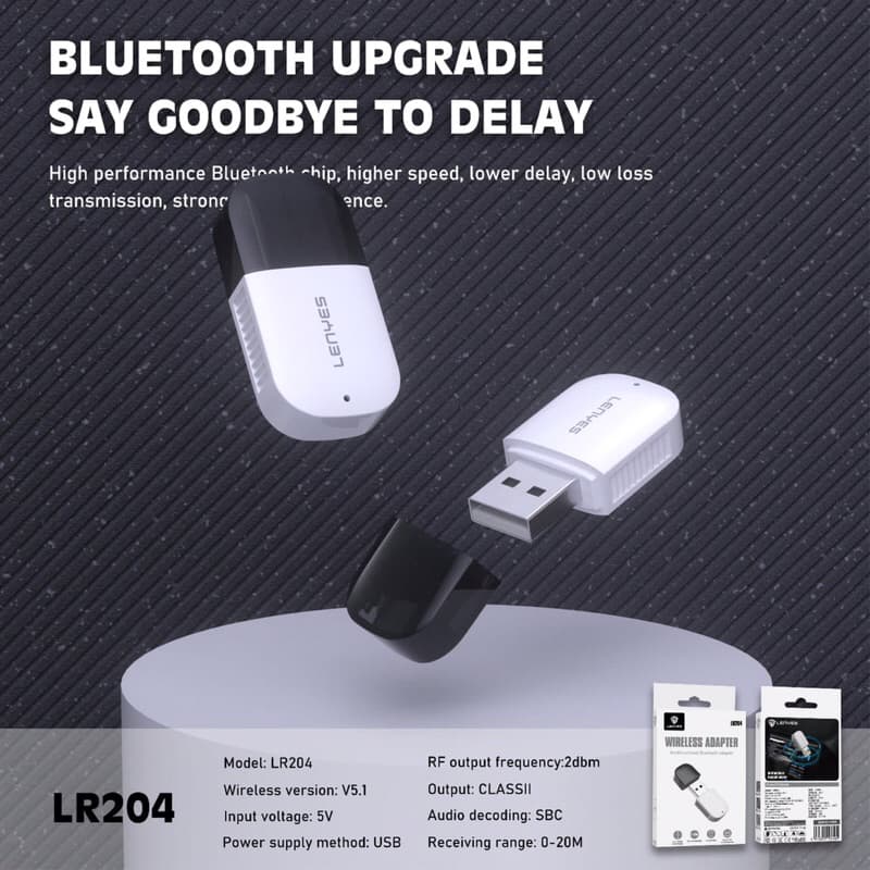 Lenyes LR204 Bluetooth Receiver USB Wireless Adapter 5.1 Alat Bluetooth Salon